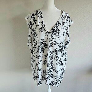 Halogen Blouse Black White Floral Cap Flutter Sleeve Chiffon Women Plus Size 2X